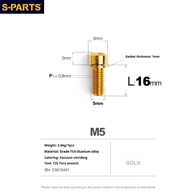 S-PARTS A2 Series M5 L10-40mm Titanium Screws