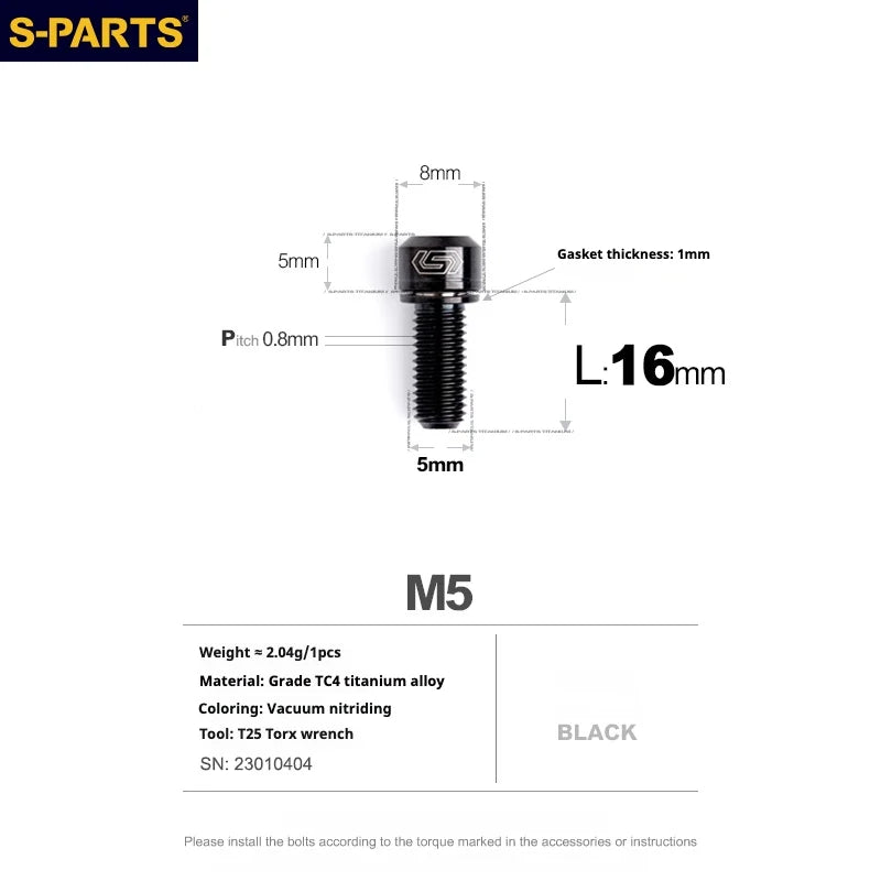 S-PARTS A2 Series M5 L10-40mm Titanium Screws