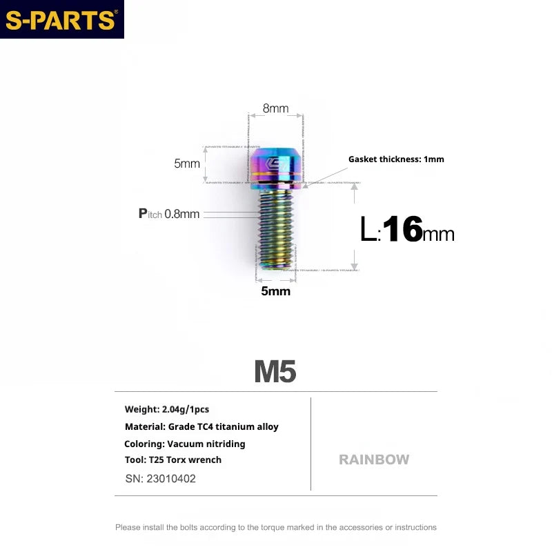 S-PARTS A2 Series M5 L10-40mm Titanium Screws