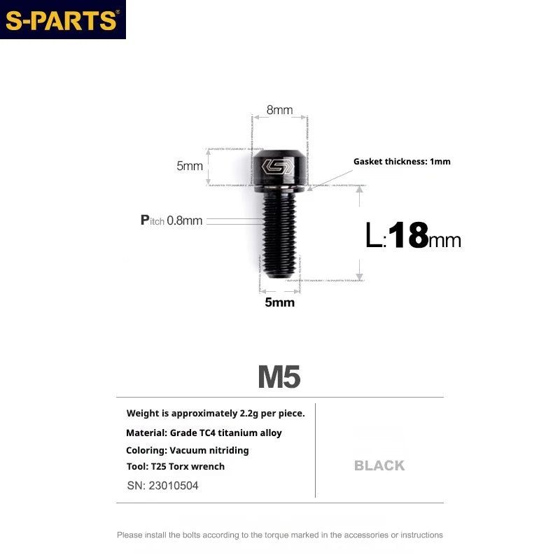 S-PARTS A2 Series M5 L10-40mm Titanium Screws