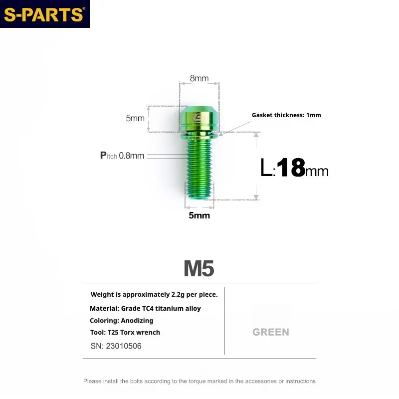 S-PARTS A2 Series M5 L10-40mm Titanium Screws