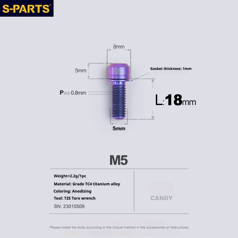 S-PARTS A2 Series M5 L10-40mm Titanium Screws