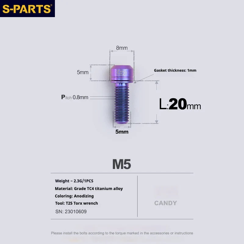 S-PARTS A2 Series M5 L10-40mm Titanium Screws