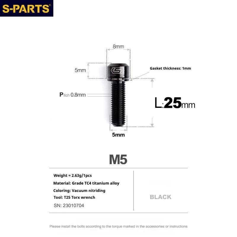 S-PARTS A2 Series M5 L10-40mm Titanium Screws