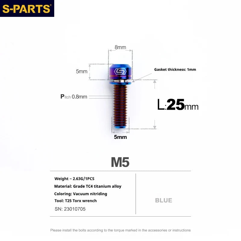 S-PARTS A2 Series M5 L10-40mm Titanium Screws