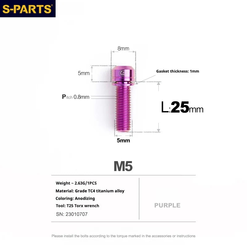 S-PARTS A2 Series M5 L10-40mm Titanium Screws