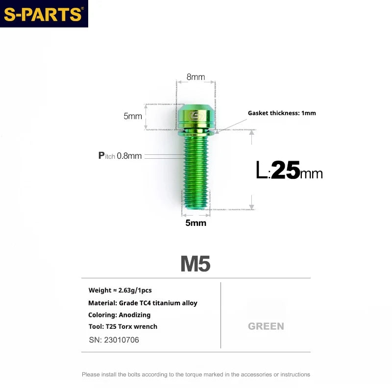 S-PARTS A2 Series M5 L10-40mm Titanium Screws