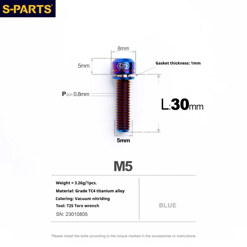 S-PARTS A2 Series M5 L10-40mm Titanium Screws