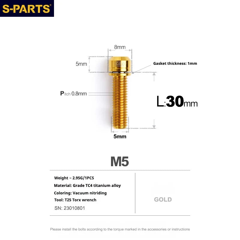 S-PARTS A2 Series M5 L10-40mm Titanium Screws