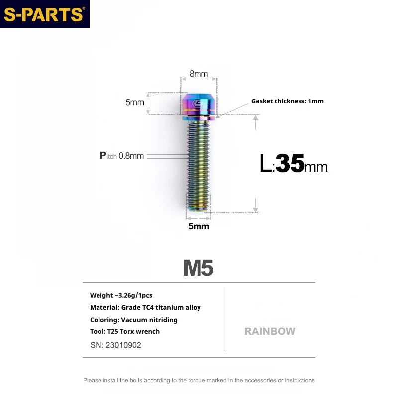 S-PARTS A2 Series M5 L10-40mm Titanium Screws