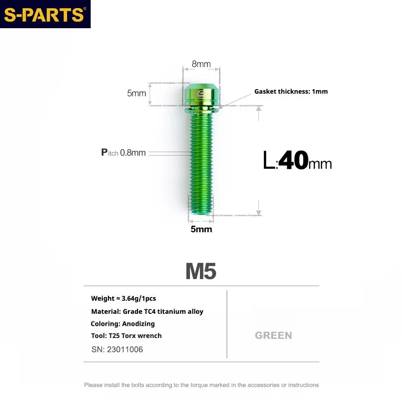 S-PARTS A2 Series M5 L10-40mm Titanium Screws