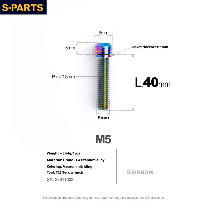 S-PARTS A2 Series M5 L10-40mm Titanium Screws