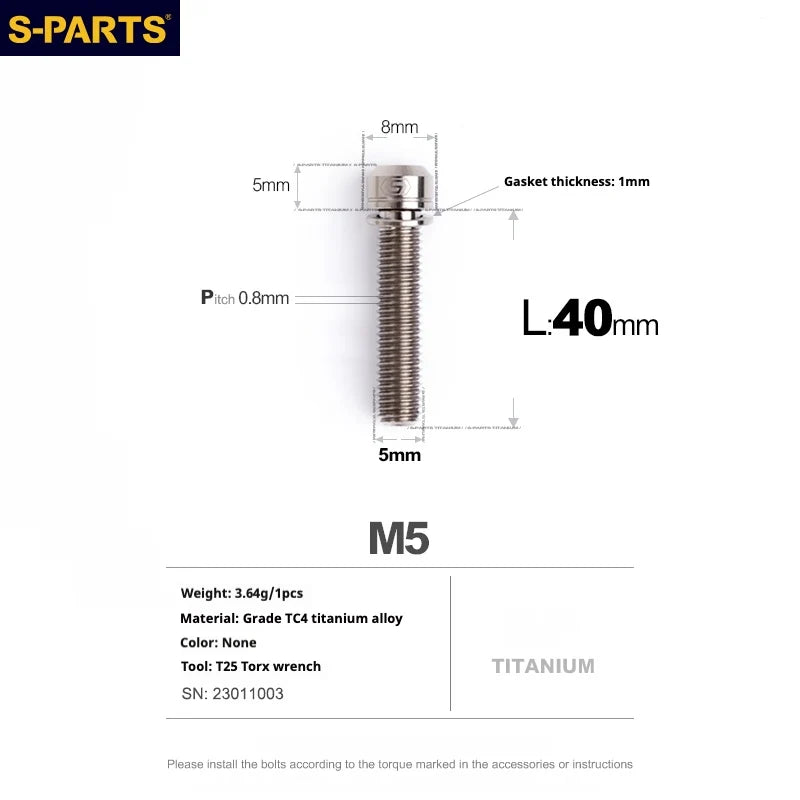 S-PARTS A2 Series M5 L10-40mm Titanium Screws
