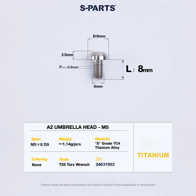 S-PARTS A2 Titanium UMBRELLA HEAD M5 × 8
