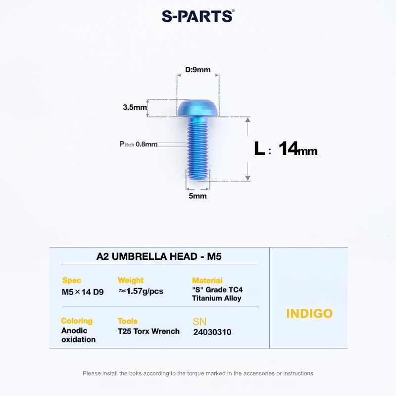 S-PARTS A2 Titanium UMBRELLA HEAD M5 × 8