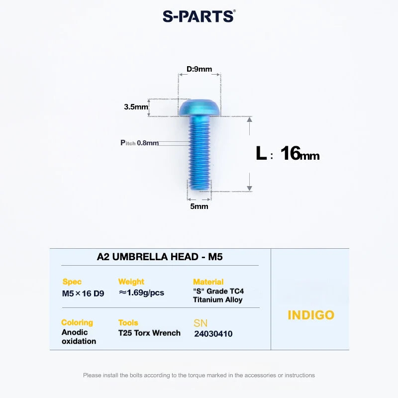 S-PARTS A2 Titanium UMBRELLA HEAD M5 × 8
