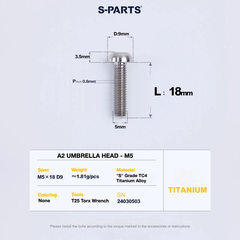 S-PARTS A2 Titanium UMBRELLA HEAD M5 × 8