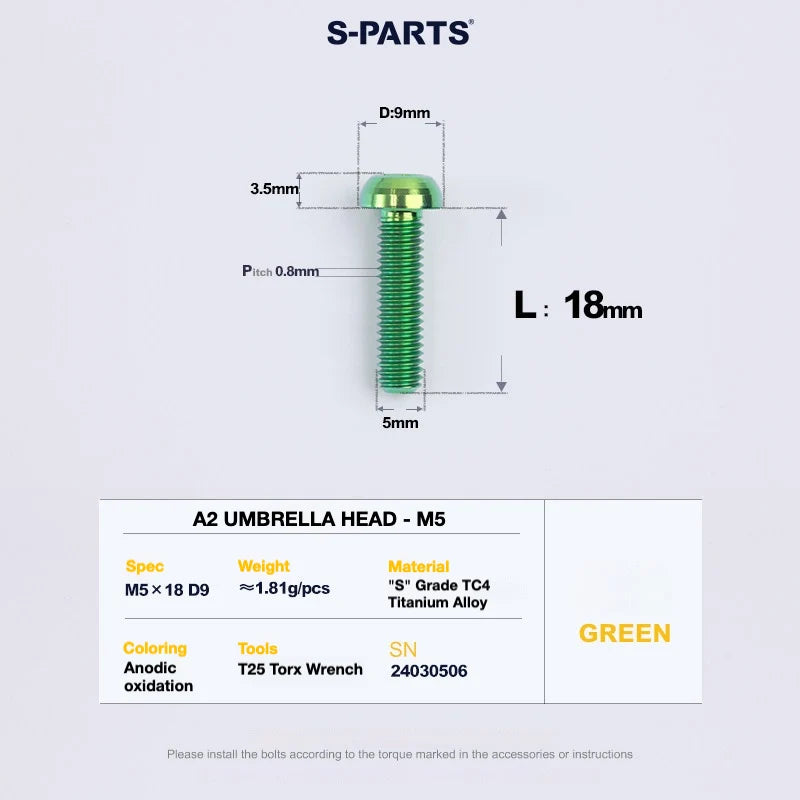 S-PARTS A2 Titanium UMBRELLA HEAD M5 × 8