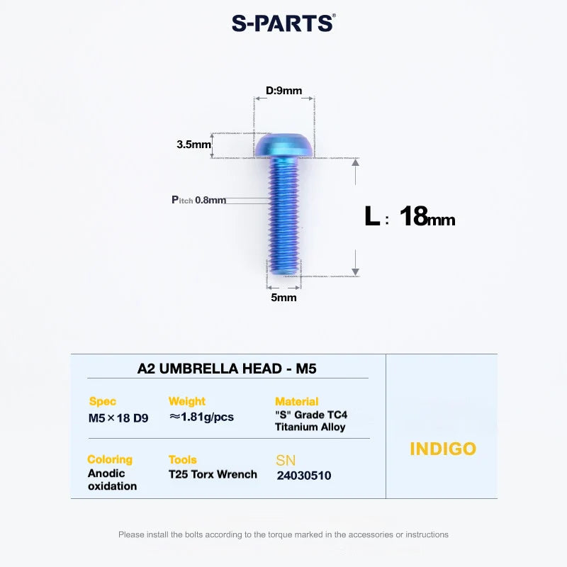 S-PARTS A2 Titanium UMBRELLA HEAD M5 × 8