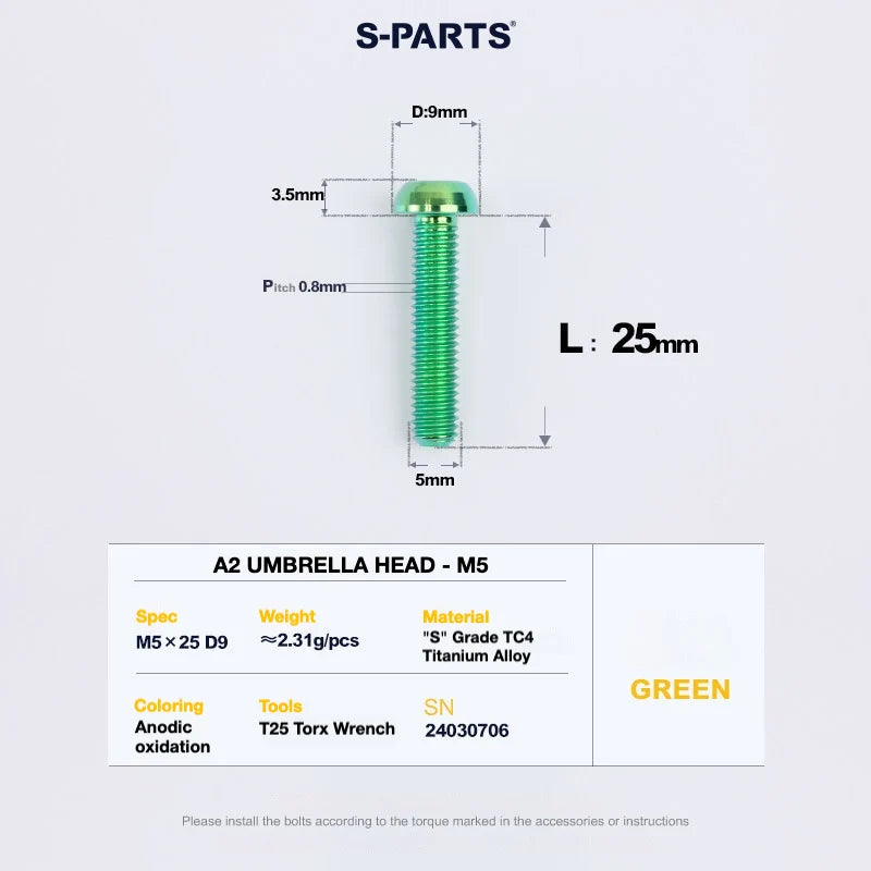 S-PARTS A2 Titanium UMBRELLA HEAD M5 × 8