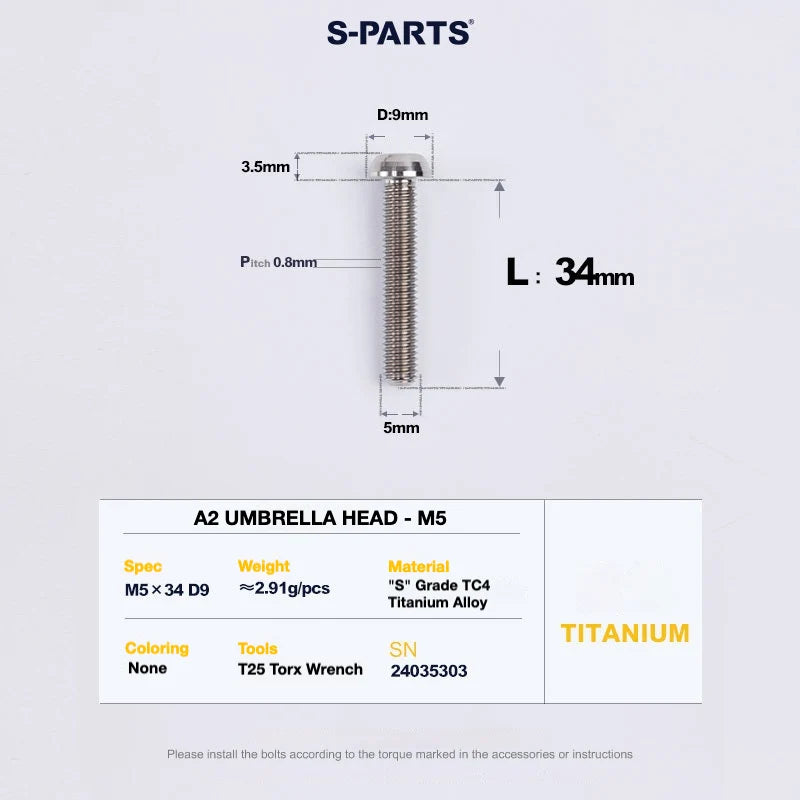 S-PARTS A2 Titanium UMBRELLA HEAD M5 × 8