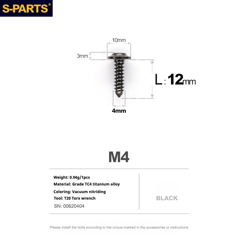 S-PARTS A3 M4 Umbrella Head Self-Tapping Titanium Screws — L12–20mm D10 L12mm Black
