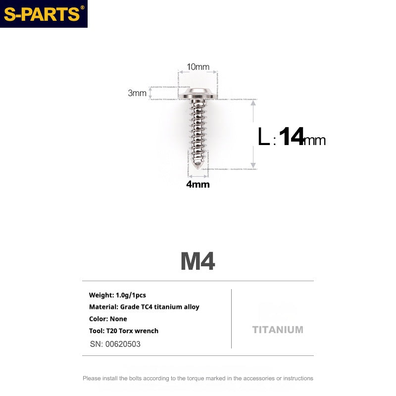 S-PARTS A3 M4 Umbrella Head Self-Tapping Titanium Screws — L12–20mm D10 L14mm