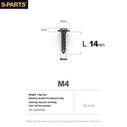 S-PARTS A3 M4 Umbrella Head Self-Tapping Titanium Screws — L12–20mm D10 L14mm Black