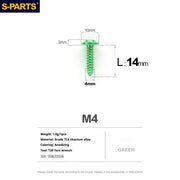 S-PARTS A3 M4 Umbrella Head Self-Tapping Titanium Screws — L12–20mm D10 L14mm Green