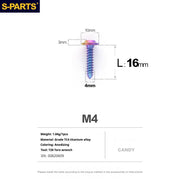 S-PARTS A3 M4 Umbrella Head Self-Tapping Titanium Screws — L12–20mm D10 L16mm Candy
