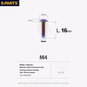 S-PARTS A3 M4 Umbrella Head Self-Tapping Titanium Screws — L12–20mm D10 L16mm Blue