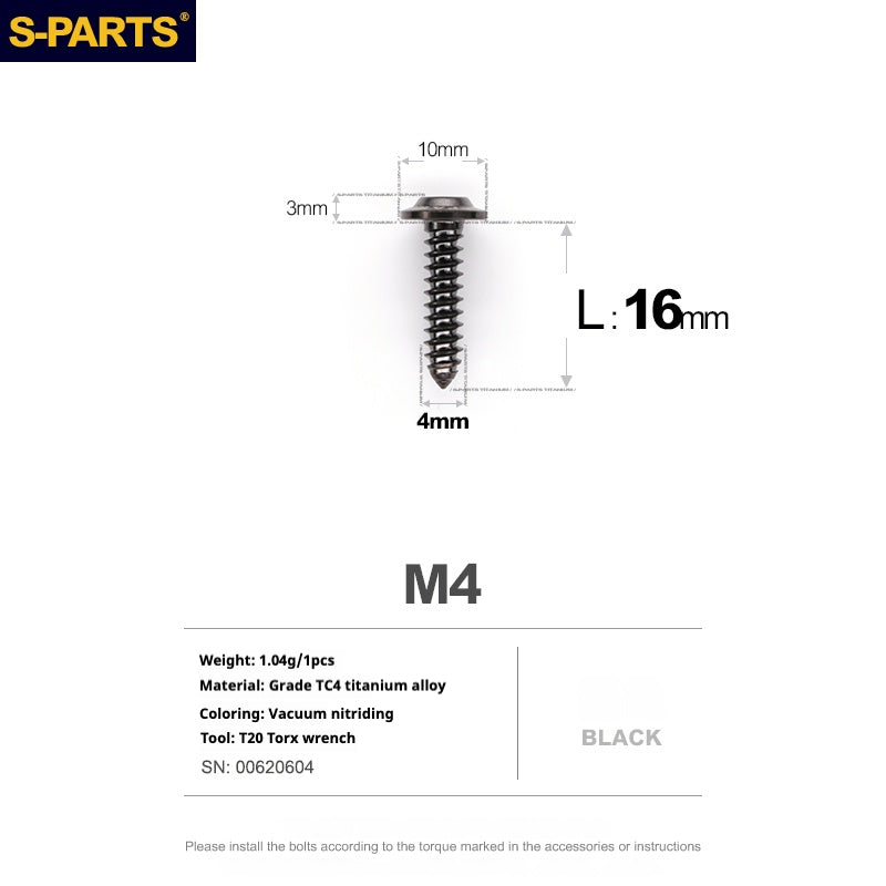 S-PARTS A3 M4 Umbrella Head Self-Tapping Titanium Screws — L12–20mm D10 L16mm Black