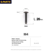 S-PARTS A3 M4 Umbrella Head Self-Tapping Titanium Screws — L12–20mm D10 L20mm Black