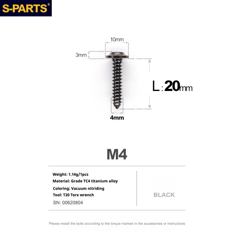 S-PARTS A3 M4 Umbrella Head Self-Tapping Titanium Screws — L12–20mm D10 L20mm Black