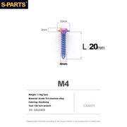 S-PARTS A3 M4 Umbrella Head Self-Tapping Titanium Screws — L12–20mm D10 L20mm Candy