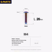 S-PARTS A3 M4 Umbrella Head Self-Tapping Titanium Screws — L12–20mm D10 L20mm Blue