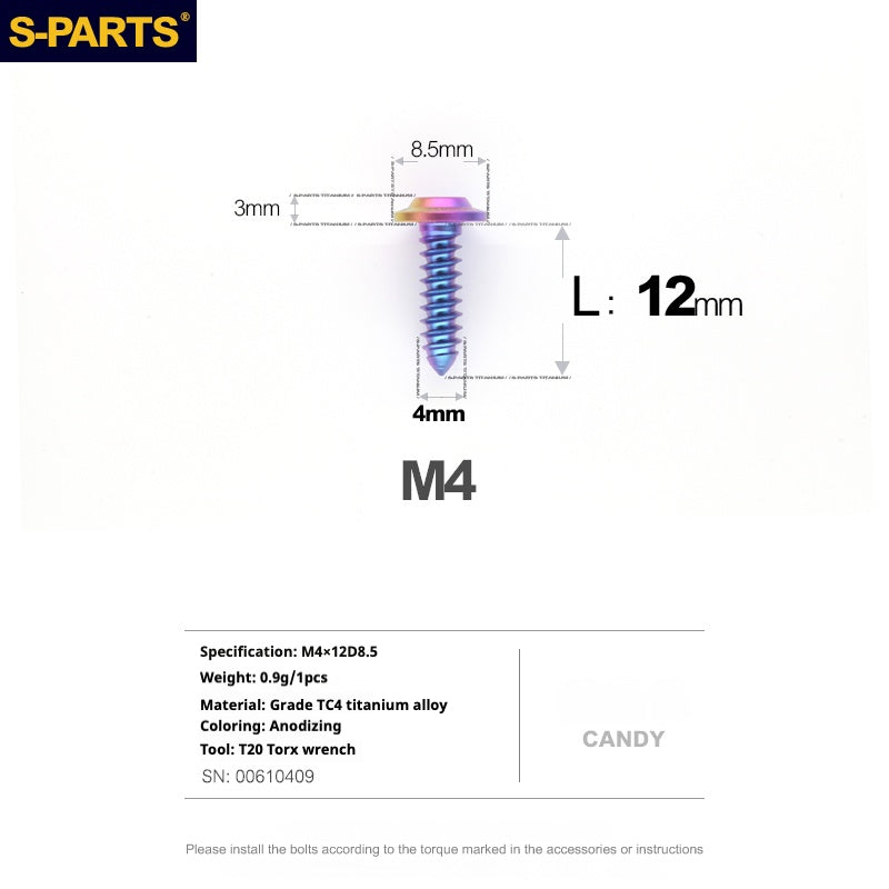 S-PARTS A3 M4 Umbrella Head Self-Tapping Titanium Screws — L12–30mm D8.5 L12mm Candy