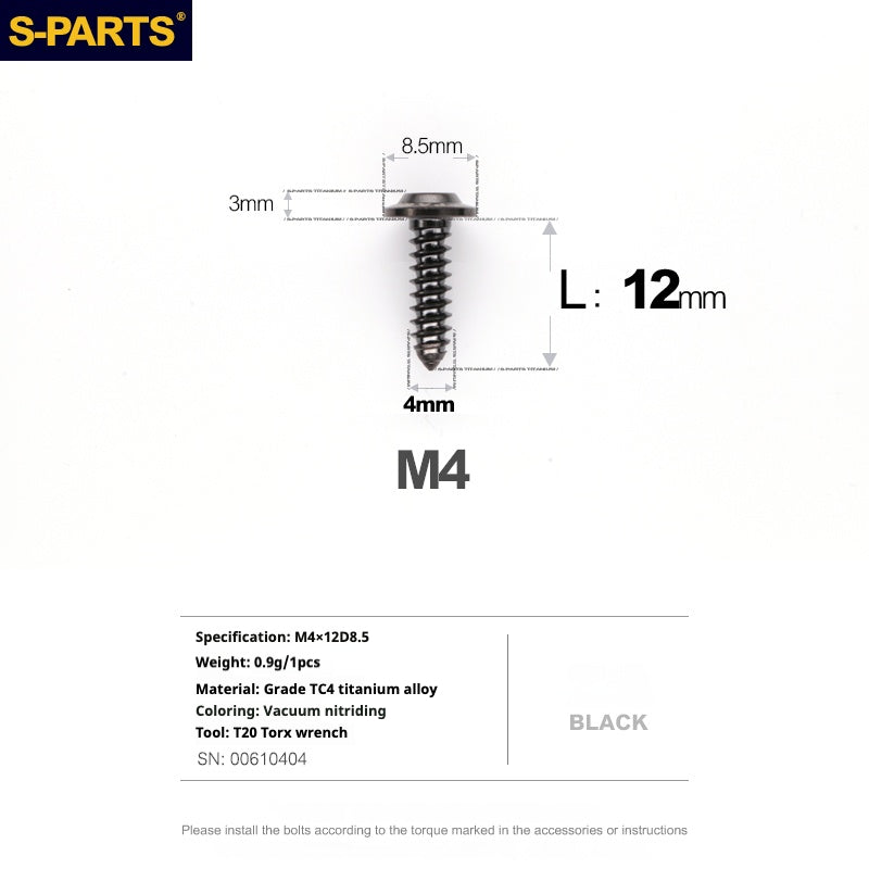 S-PARTS A3 M4 Umbrella Head Self-Tapping Titanium Screws — L12–30mm D8.5 L12mm Black