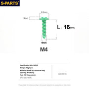 S-PARTS A3 M4 Umbrella Head Self-Tapping Titanium Screws — L12–30mm D8.5 L16mm Green