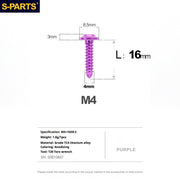 S-PARTS A3 M4 Umbrella Head Self-Tapping Titanium Screws — L12–30mm D8.5 L16mm Purple