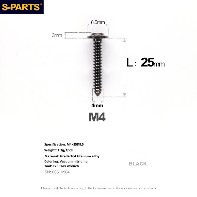 S-PARTS A3 M4 Umbrella Head Self-Tapping Titanium Screws — L12–30mm D8.5 L25mm Black