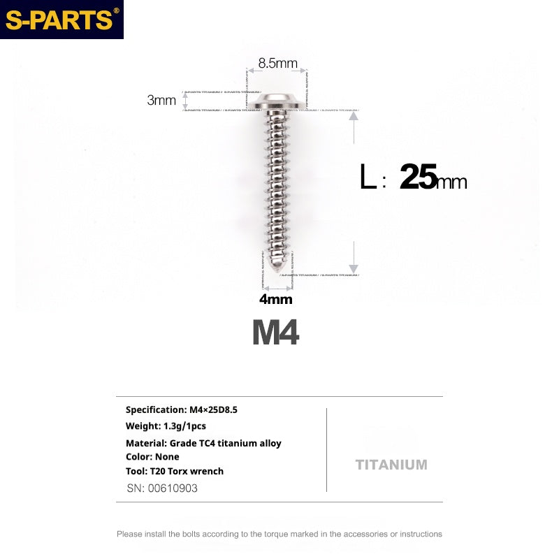 S-PARTS A3 M4 Umbrella Head Self-Tapping Titanium Screws — L12–30mm D8.5 L25mm