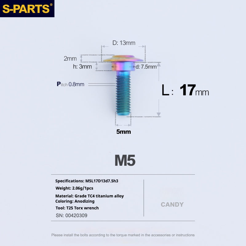 S-PARTS A3 M5 Umbrella Head Step Titanium Screws — Multiple Configurations M5 L17 D13 step screws D7.5 H3