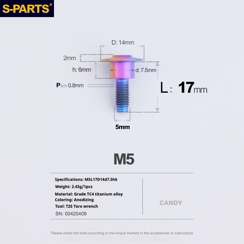 S-PARTS A3 M5 Umbrella Head Step Titanium Screws — Multiple Configurations M5 L17 D14 step screws D7.5 H6