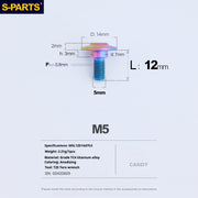 S-PARTS A3 M5 Umbrella Head Step Titanium Screws — Multiple Configurations M5 L12 D14 step screws D7 H3
