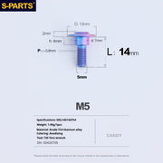 S-PARTS A3 M5 Umbrella Head Step Titanium Screws — Multiple Configurations M5 L14 D13 step screws D7 H4