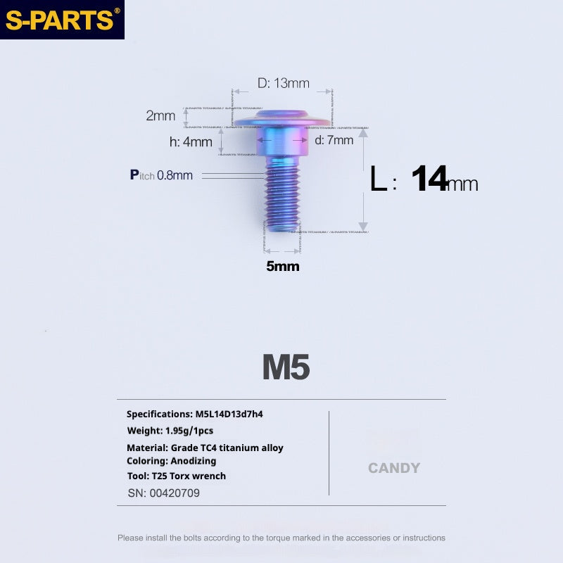 S-PARTS A3 M5 Umbrella Head Step Titanium Screws — Multiple Configurations M5 L14 D13 step screws D7 H4