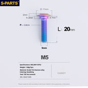 S-PARTS A3 M5 Umbrella Head Step Titanium Screws — Multiple Configurations M5 L20 D11 step screws D7 H2