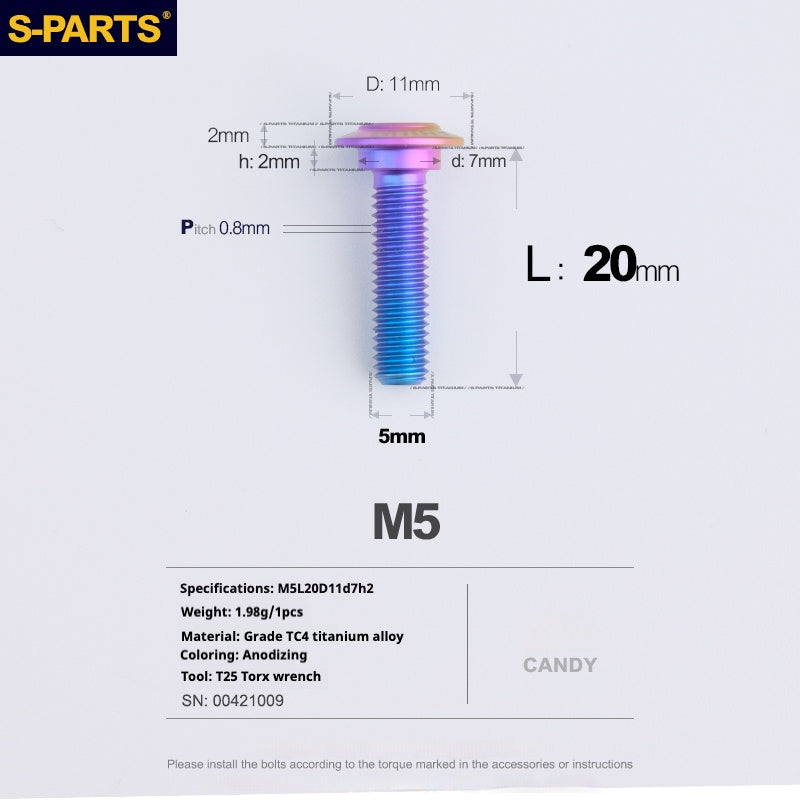 S-PARTS A3 M5 Umbrella Head Step Titanium Screws — Multiple Configurations M5 L20 D11 step screws D7 H2