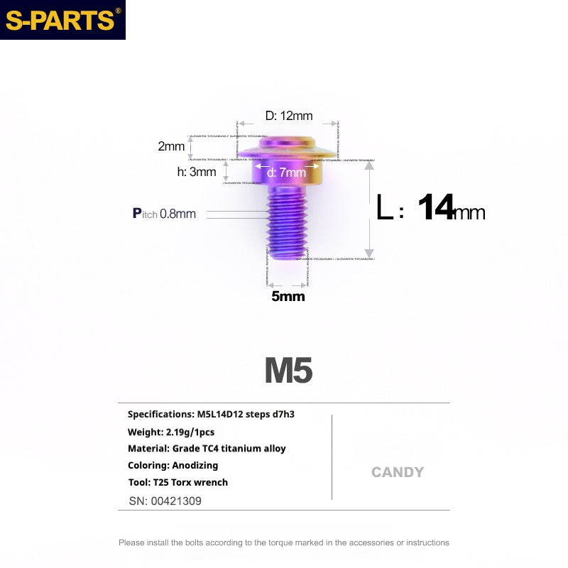 S-PARTS A3 M5 Umbrella Head Step Titanium Screws — Multiple Configurations M5 L14 D12 step screws D7 H3